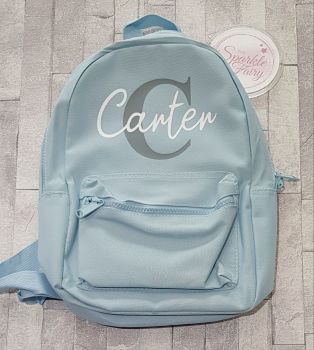 Light Blue Childrens Mini/Toddler Rucksack with Personalised Name & Initial