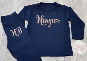 Navy Personalised Rose Gold Glitter Name & Initials Lounge Set