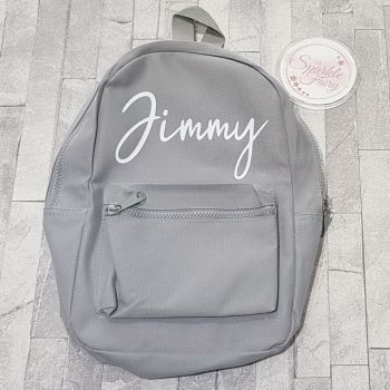 Grey Childrens Mini/Toddler Rucksack with Personalised Signature Style Name