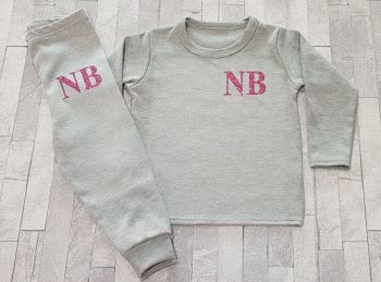 Grey Personalised Pink Glitter Initials Lounge Set