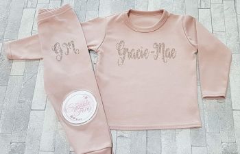 Dusky Pink Personalised Rose Gold Glitter Name & Initials Lounge Set