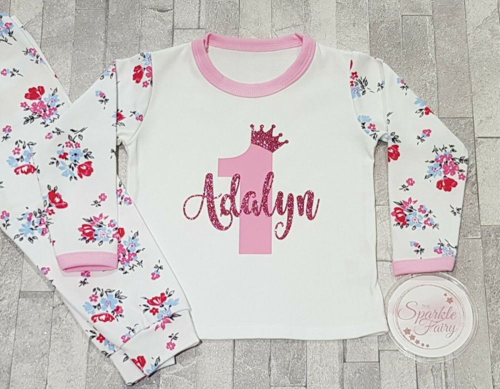 Beautiful Floral Personalised 'Number & Name' Birthday Pyjamas!