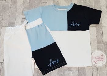 Colour Block Personalised Signature T-Shirt & Shorts Set - Blue