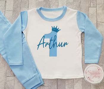 Blue Contrast Personalised Name & Age Birthday Pyjamas!