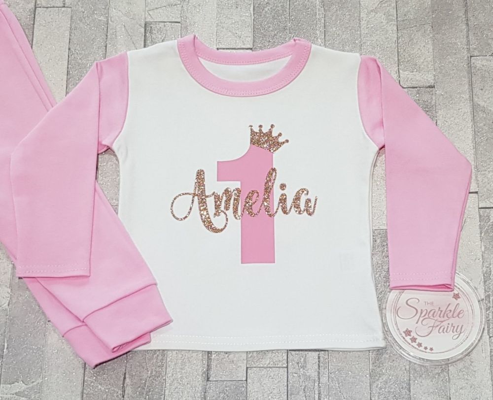 Pink Contrast Personalised Name & Age Birthday Pyjamas!
