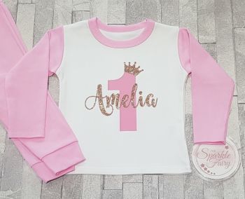 Pink Contrast Personalised Name & Age Birthday Pyjamas!