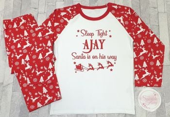 Personalised Name Christmas PJ's, Sleep Tight....Santa is on his way!