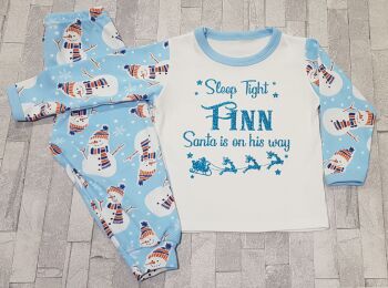 Personalised BLUE Snowman Christmas PJ's