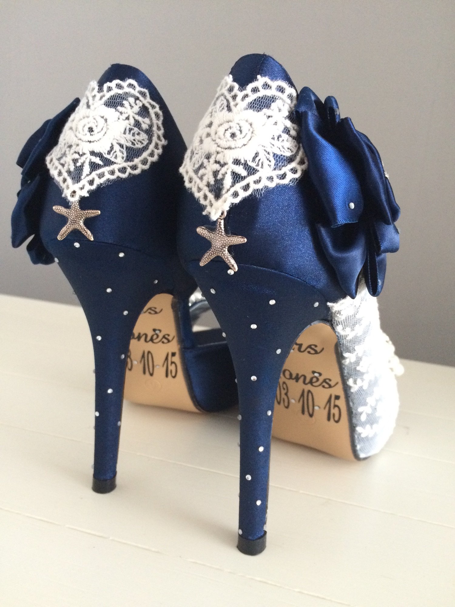 Blue lace wedding shoes. Customised shoes by Lace and Love
