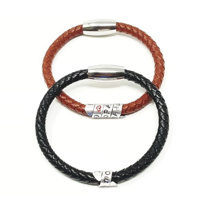 Personalised braided leather bracelet.