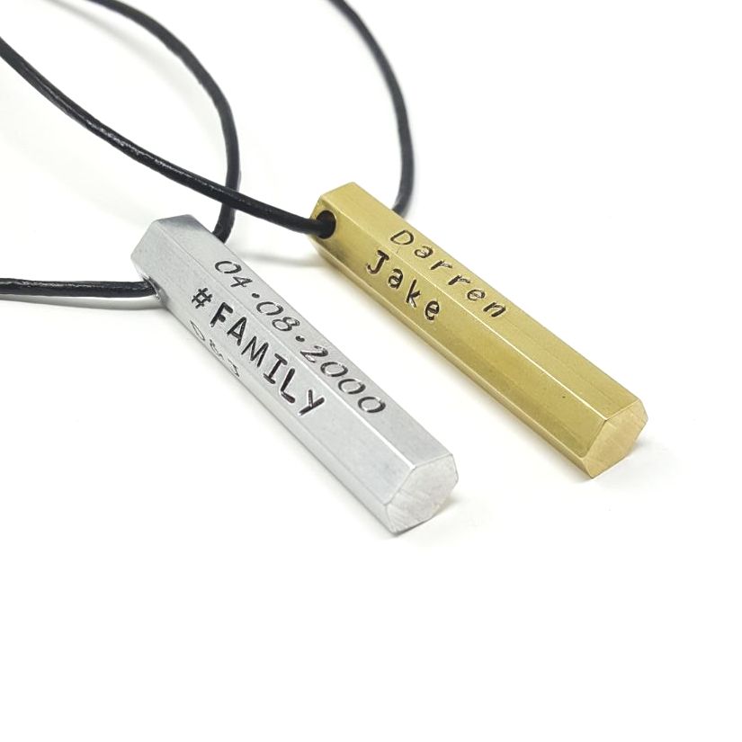 PERSONALISED 6 SIDE HEX BAR LEATHER NECKLACE