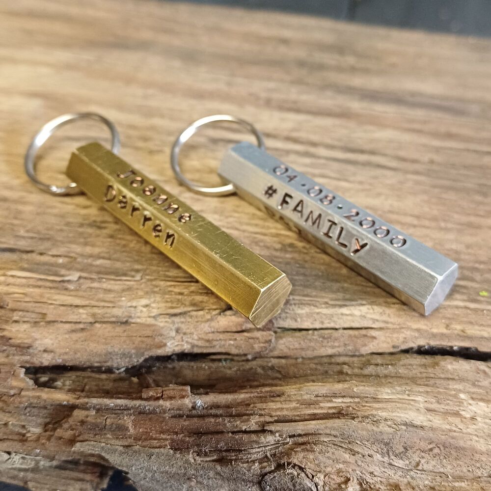 PERSONALISED 6 SIDE HEX INGOT BAR KEYRING