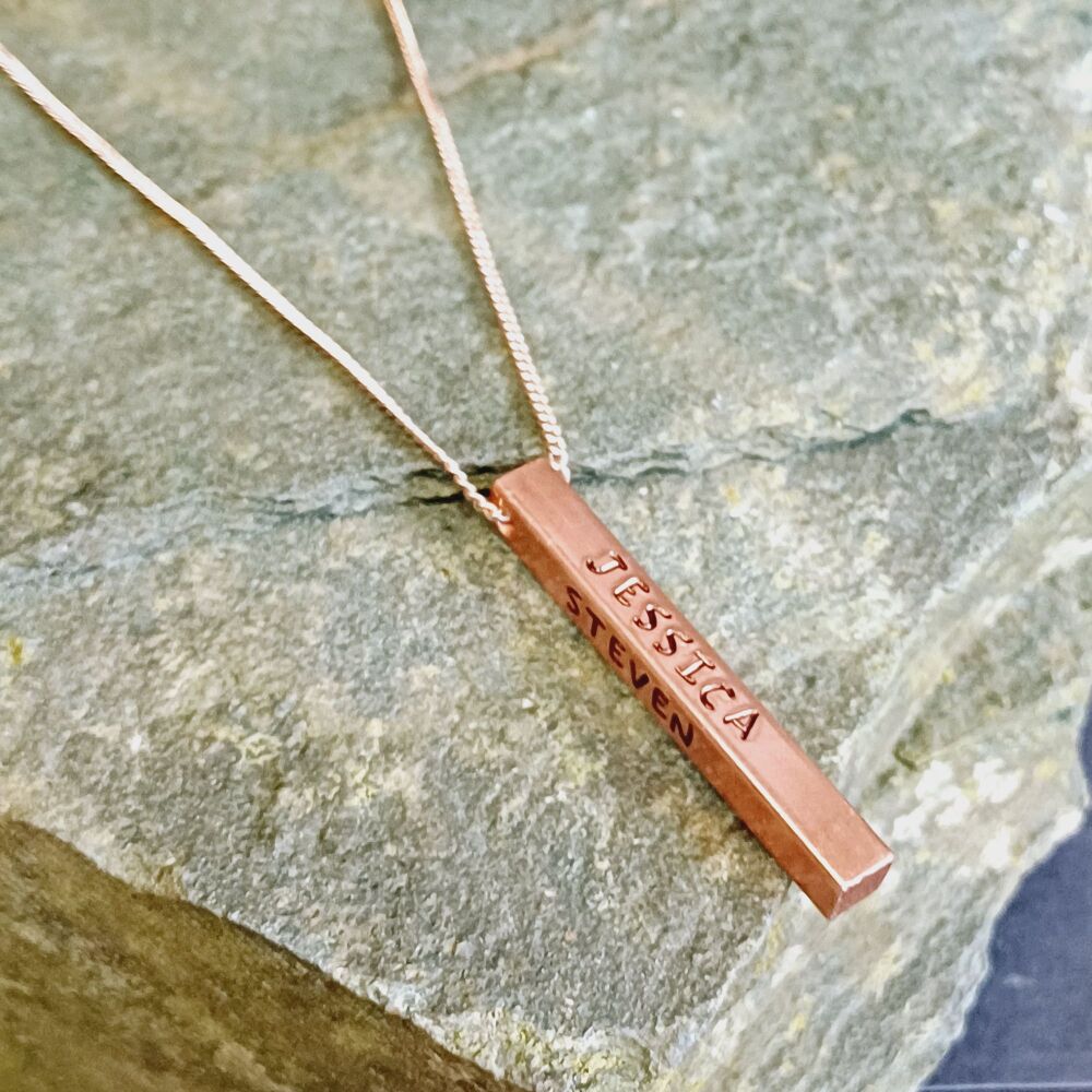 ROSE GOLD 4 SIDE INGOT BAR NECKLACE