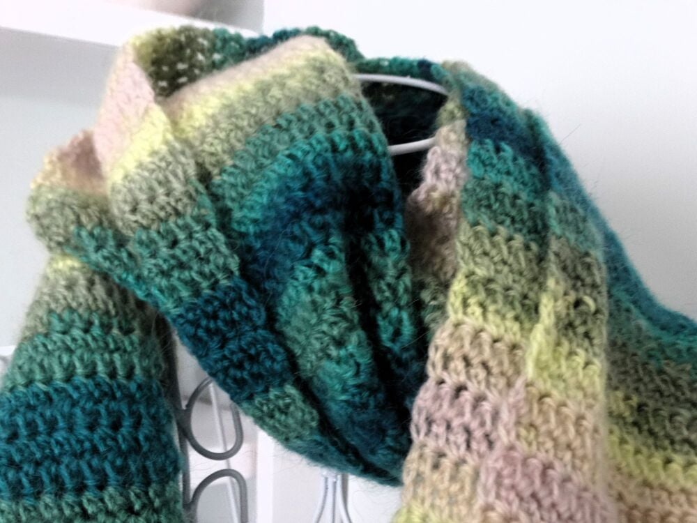 Blue Green Winter Scarf With Irregular Atripes