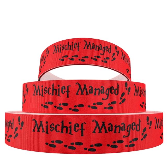 Harry Potter Grosgrain Ribbon 10/16/22/38mm Wide - Mischief Managed Red - Sold per Metre