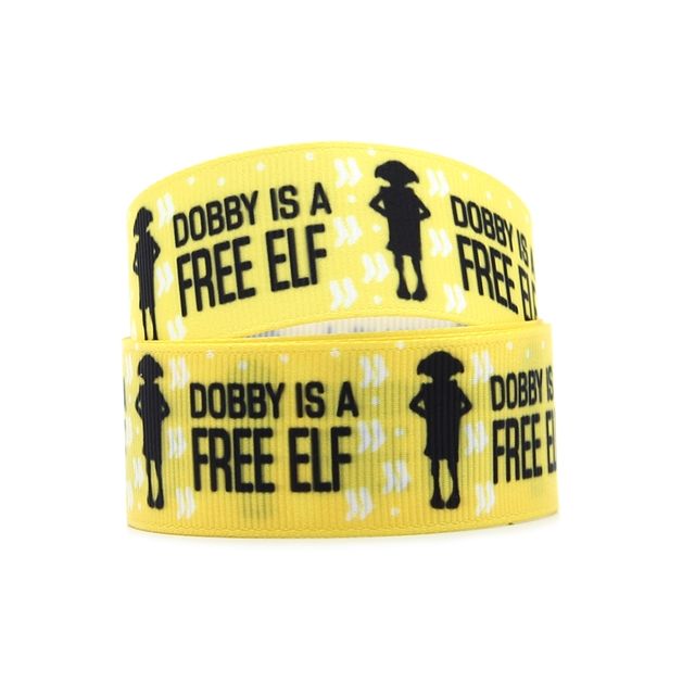 Harry Potter Grosgrain Ribbon 10/16/22/38mm Wide - Dobby is a Free Elf - Sold per Metre