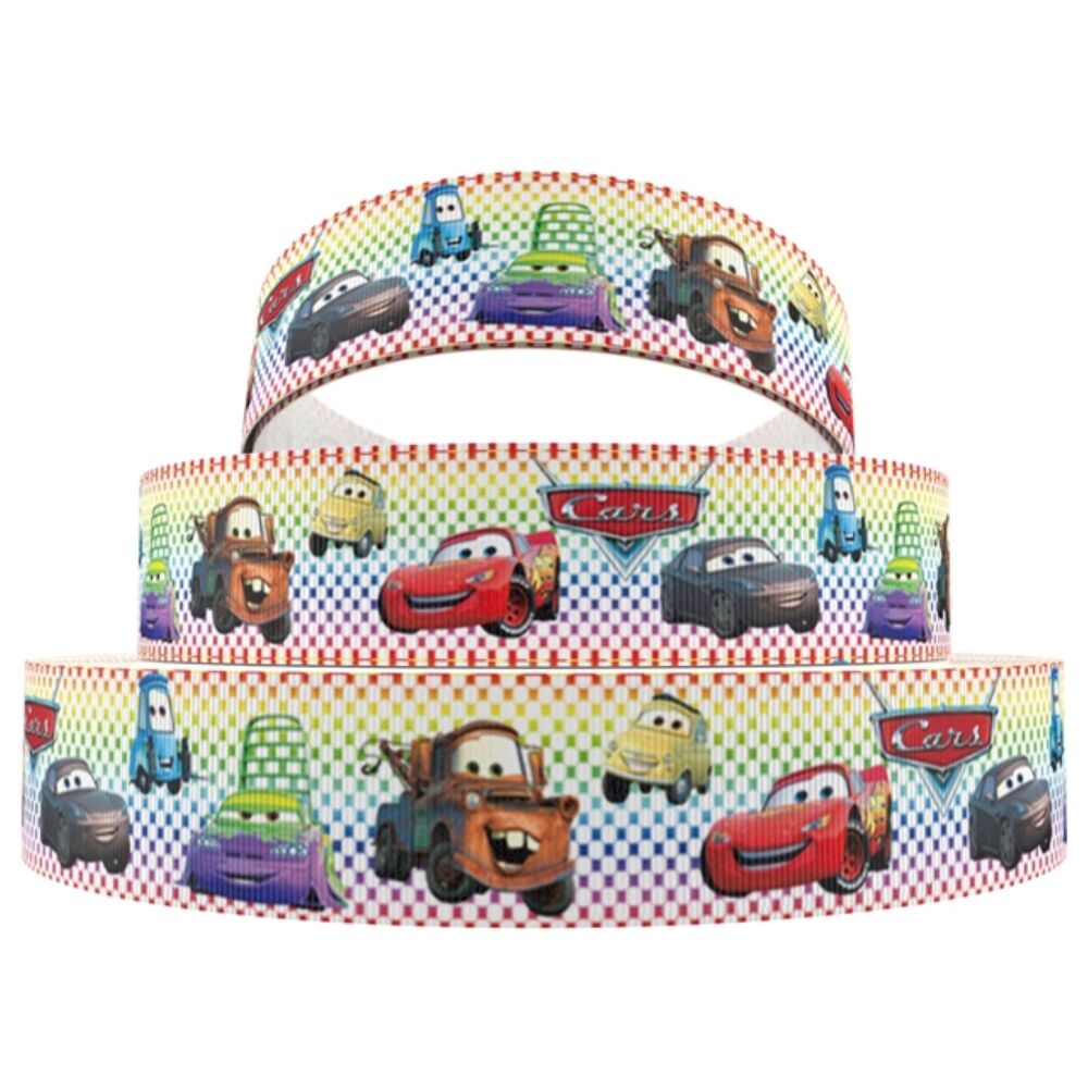 Disney Cars Grosgrain Ribbon 16/22/38mm Wide - Rainbow Spots Sold per Metre