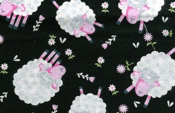 The Kids are Alright Fabric 112cm (44") Wide Sold as FQ or 1/2 metre Length Sheep Black