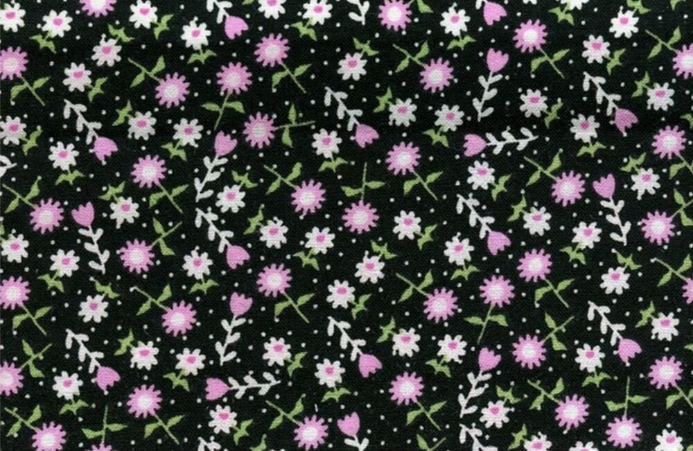 The Kids are Alright Fabric 112cm (44") Wide Sold as FQ or 1/2 metre Length Flowers Black