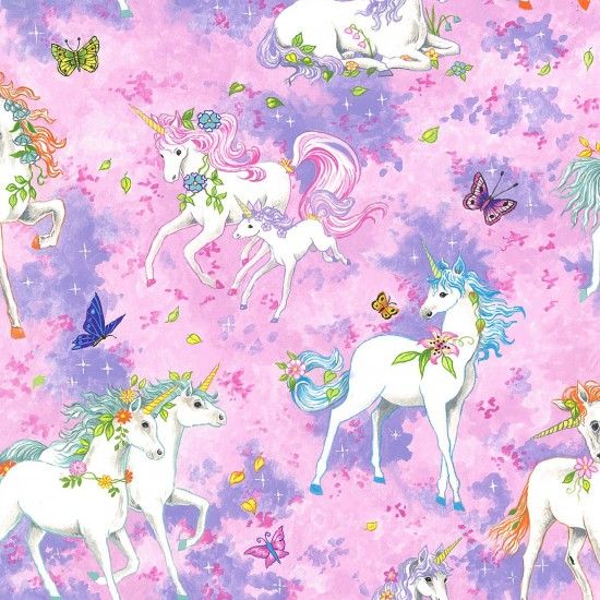 Pretty Please Unicorn Fabric 112cm (44") Wide Sold as FQ, 1/2 metre or 1 metre Length Pink