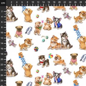 Trendy Pups Fabric 112cm (44") Wide by Stof Sold as FQ, 1/2 metre or 1 metre Length 808-154 White