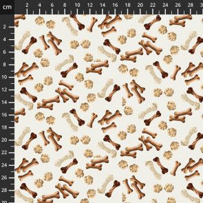 Trendy Pups Fabric 112cm (44") Wide by Stof Sold as FQ, 1/2 metre or 1 metre Length Bones 808-151 White