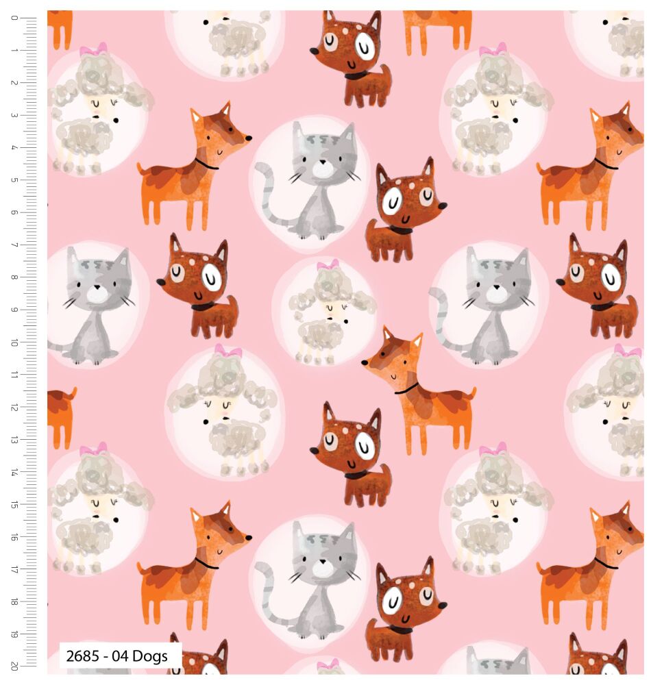 Girls Day Out Fabric 112cm (44") wide approx. Sold as FQ, 1/2m or 1m 2685-04 Dogs - Pink