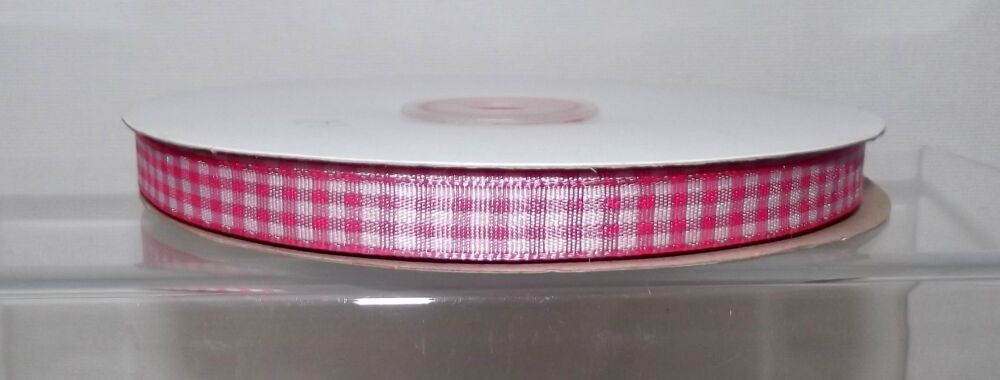 Gingham Ribbon 10/15/25mm Wide Fuchsia Pink