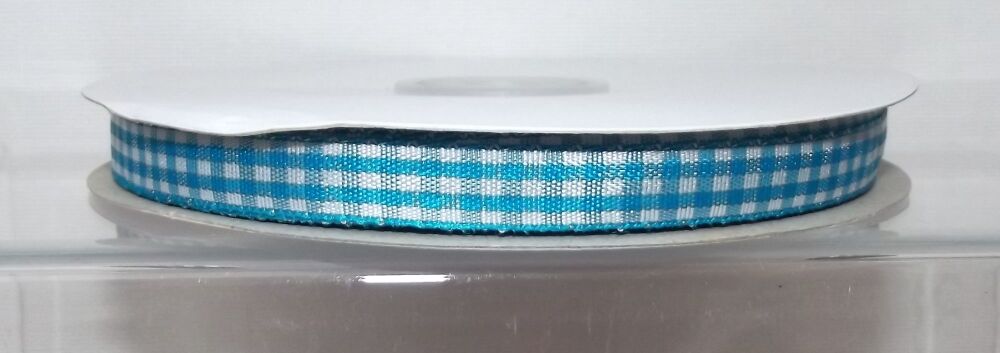 Gingham Ribbon 10/15/25mm Wide Turquoise