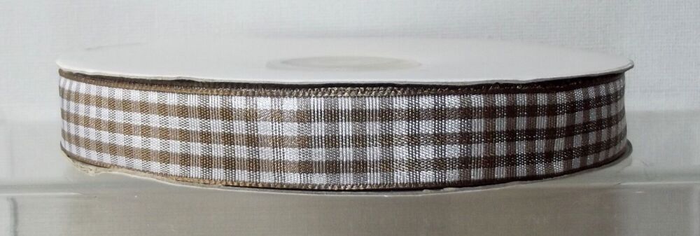 Gingham Ribbon 10/15/25mm Wide Brown