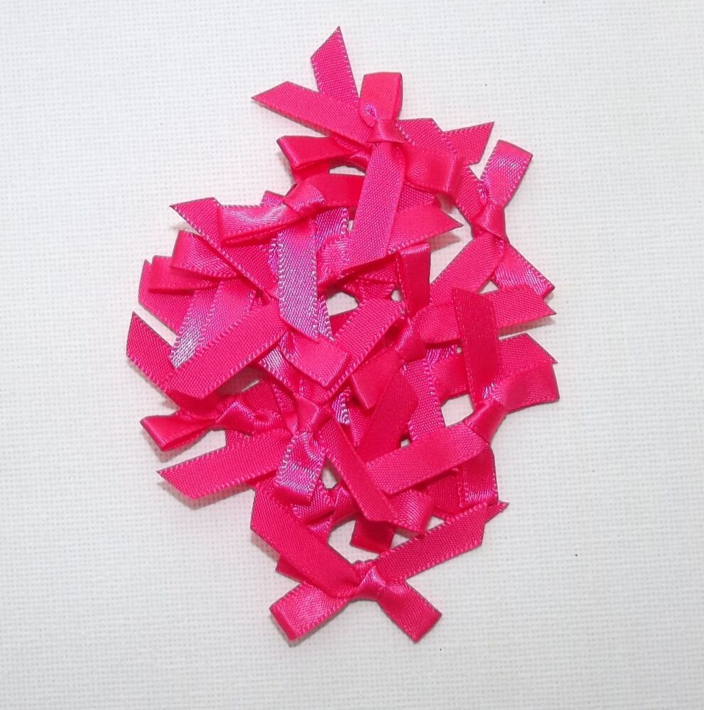 Satin Bows 7mm Plain Colour Packs of 20, 50 or 100 - Fuchsia Pink