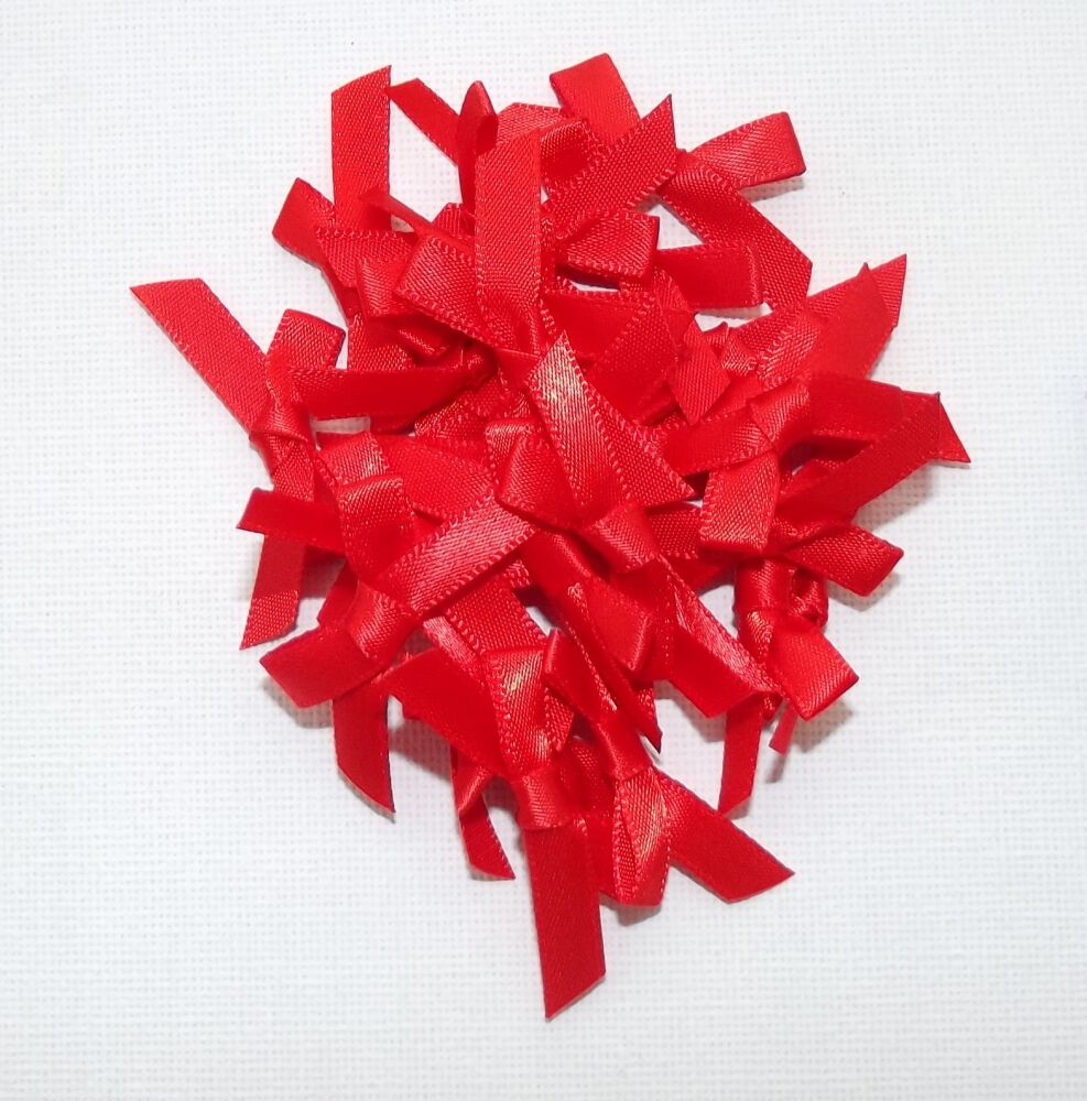 Satin Bows 7mm Plain Colour Packs of 20, 50 or 100 - Red