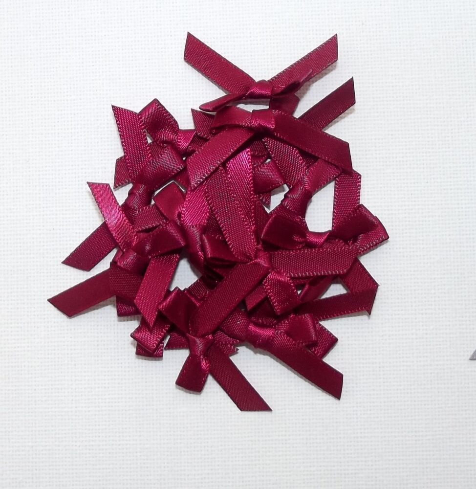 Satin Bows 7mm Plain Colour Packs of 20, 50 or 100 - Wine