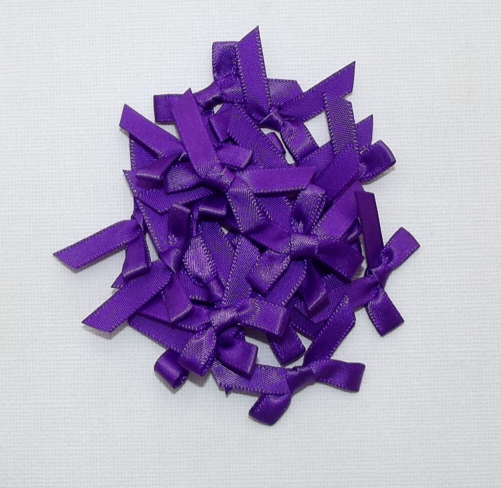 Satin Bows 7mm Plain Colour Packs of 20, 50 or 100 - Purple