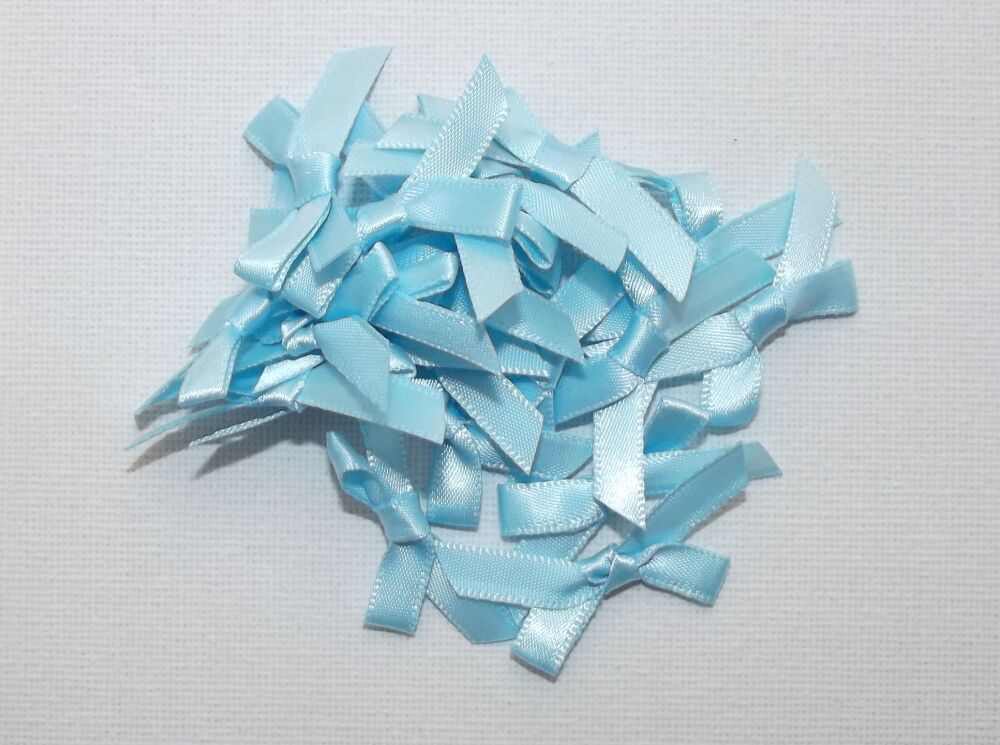 Satin Bows 7mm Plain Colour Packs of 20, 50 or 100 - Light Blue