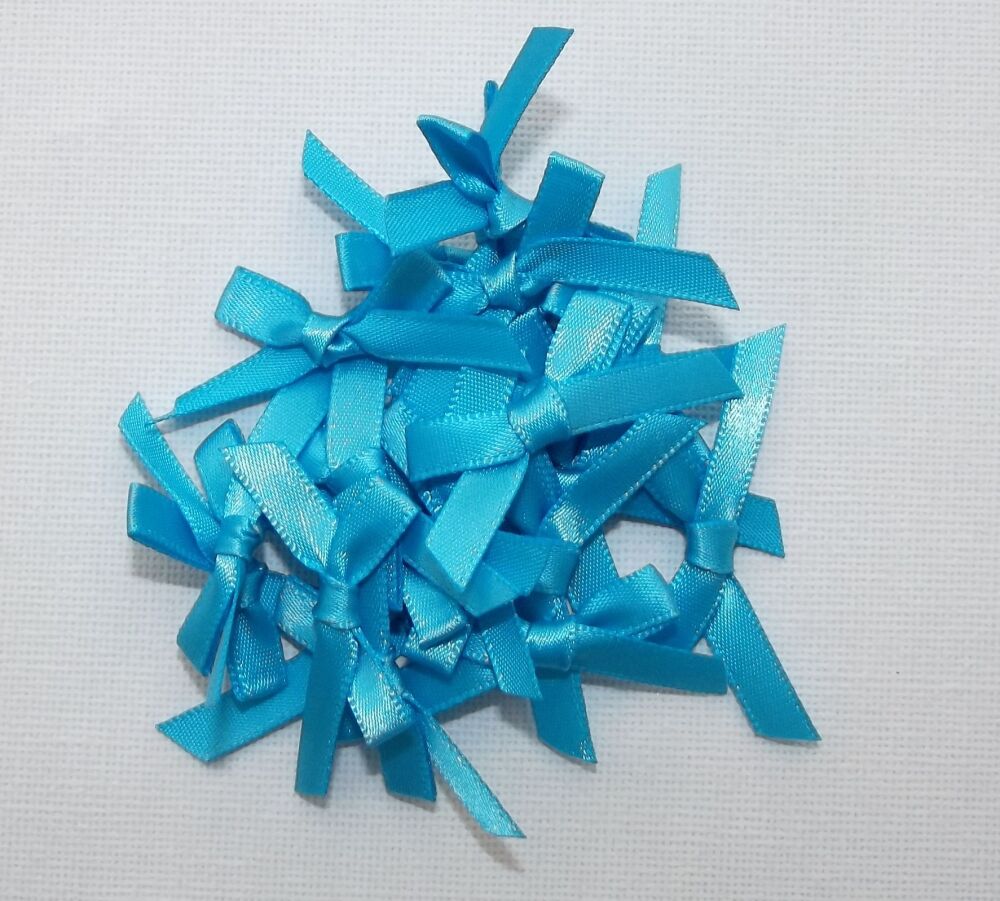 Satin Bows 7mm Plain Colour Packs of 20, 50 or 100 - Turquoise