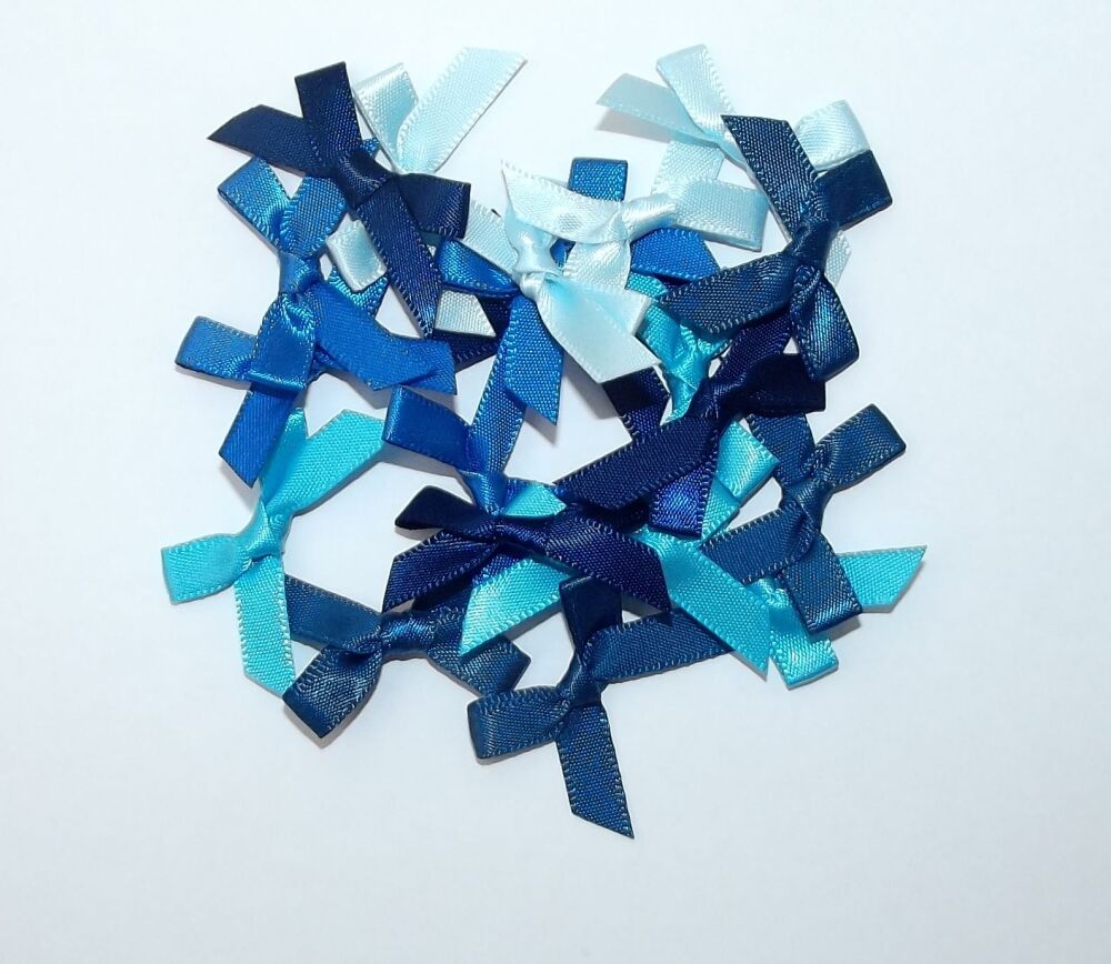 Satin Bows 7mm Plain Colour Packs of 20, 50 or 100 - Mixed Blues