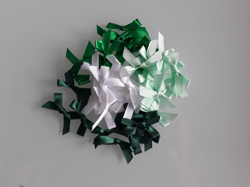 Satin Bows 7mm Plain Colour Packs of 20, 50 or 100 - Mixed Greens