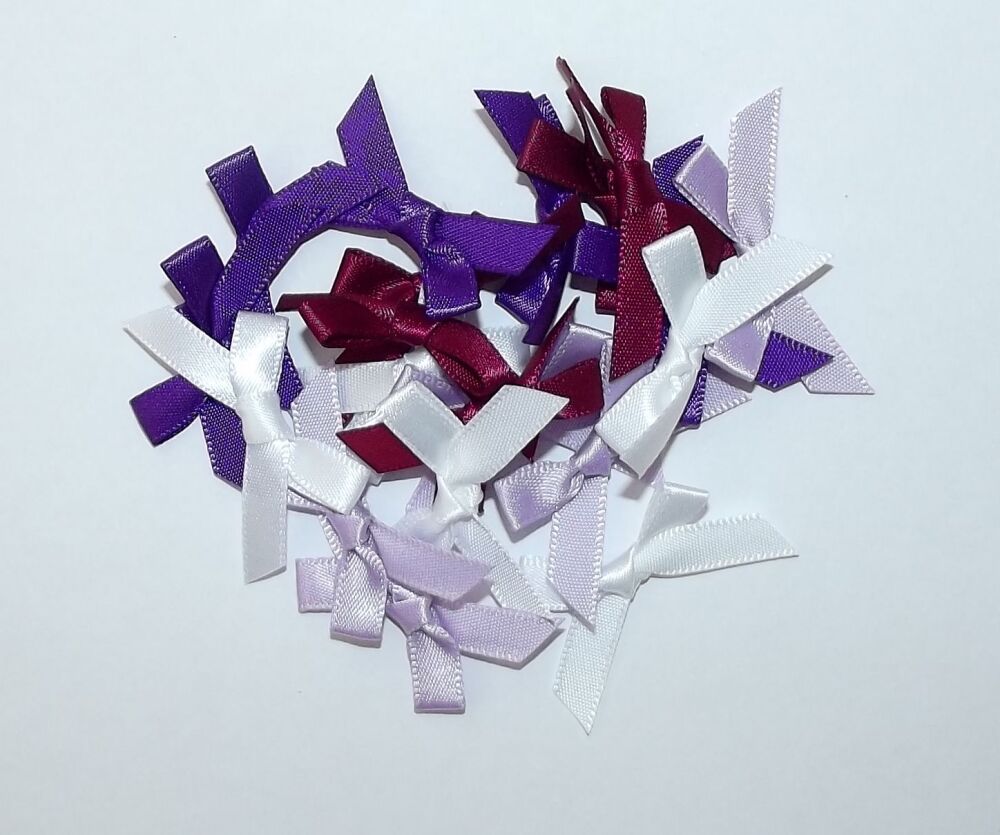 Satin Bows 7mm Plain Colour Packs of 20, 50 or 100 - Mixed Lilac/Purple