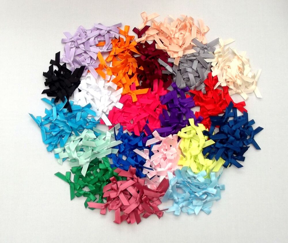 Satin Bows 7mm Plain Colour Packs of 20, 50 or 100 - Mixed Random