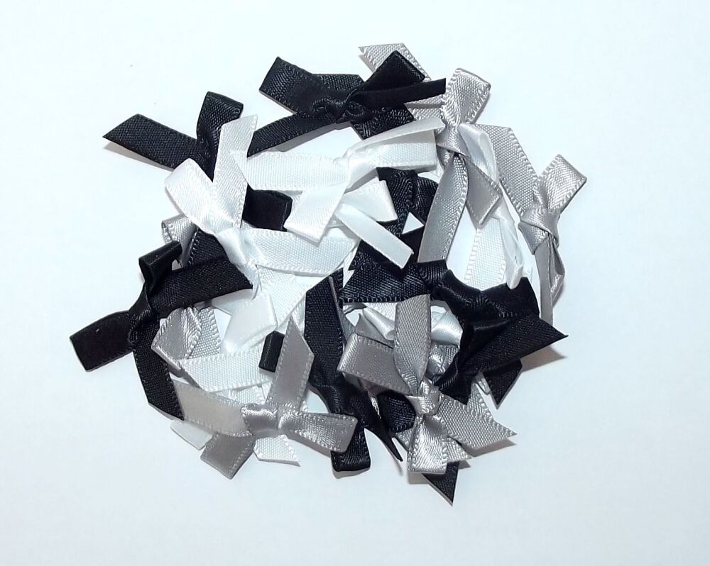 Satin Bows 7mm Plain Colour Packs of 20, 50 or 100 - Monochrome