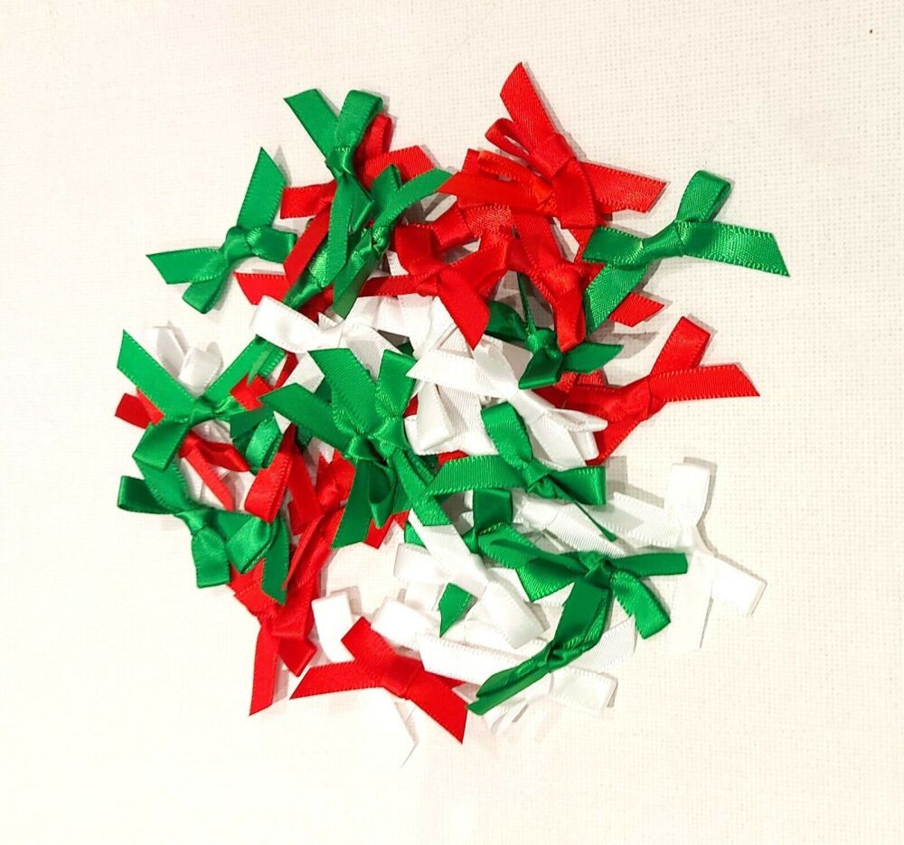 Satin Bows 7mm Plain Colour Packs of 20, 50 or 100 - Christmas