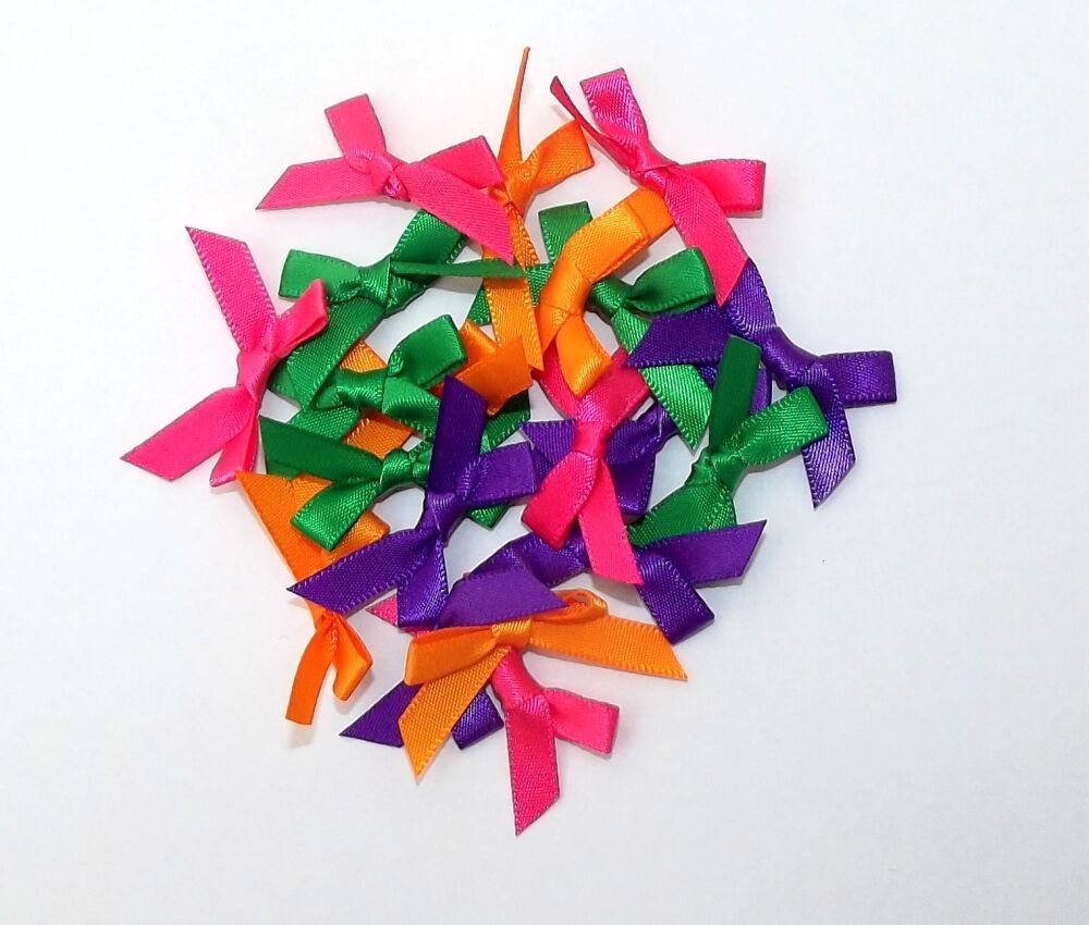 Satin Bows 7mm Plain Colour Packs of 20, 50 or 100 - Brights #1