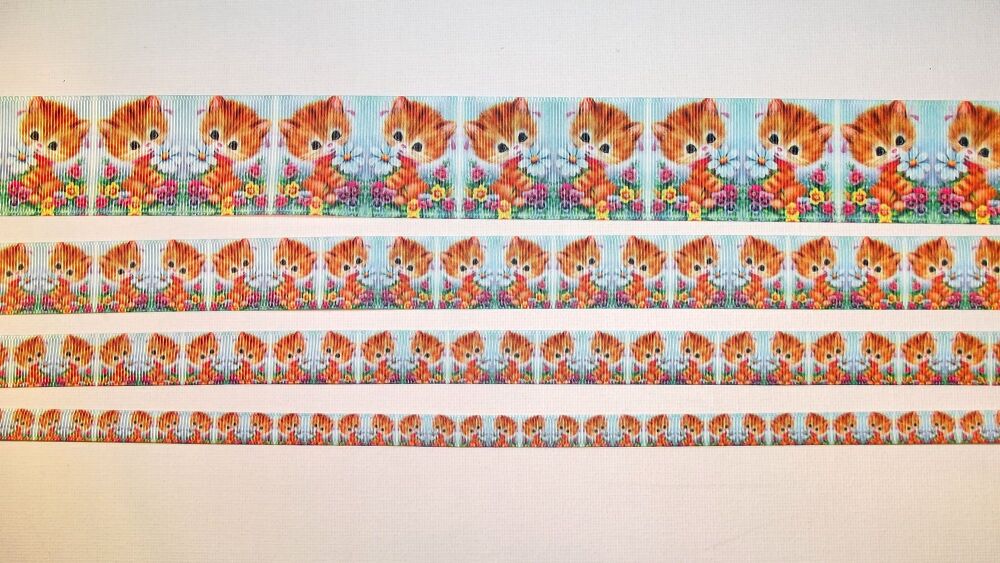 Cats with Daisy Grosgrain Ribbon 10/16/22/38mm Widths Sold per Metre