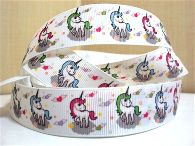 Unicorn Grosgrain Ribbon 10/13/16/25/38mm Widths Sold per Metre White