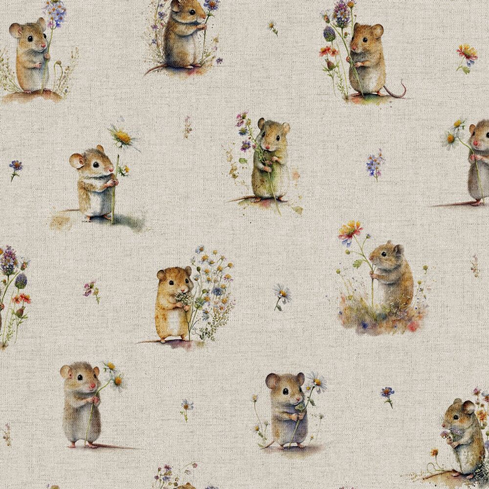 Field Mouse Allover Fabric Linen Look Cotton Rich Cushion Upholstery Sold a