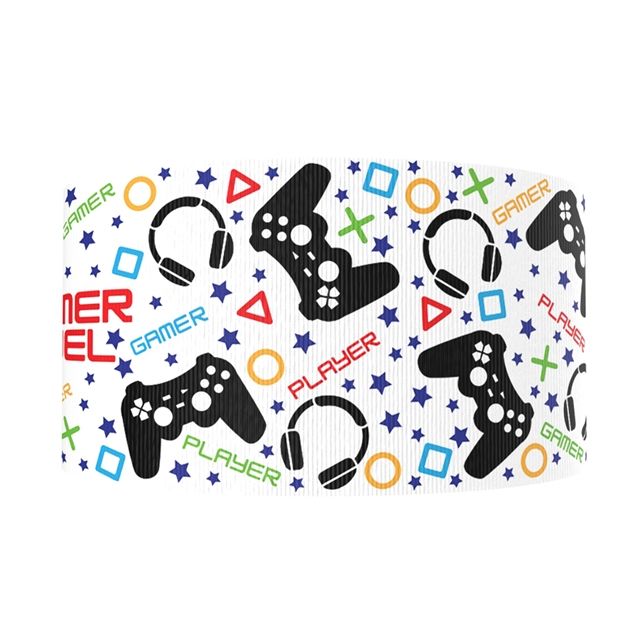Gaming Controllers Grosgrain Ribbon 16/22mm Wide - Sold per Metre White