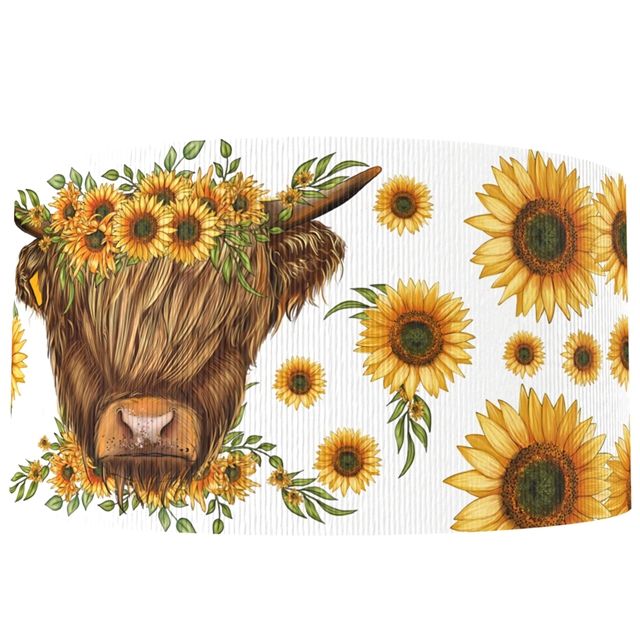Highland Cow Grosgrain Ribbon 16/22mm Wide - Sold per Metre White/Brown