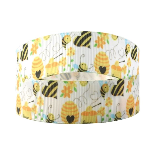 Bees Grosgrain Ribbon 25mm Wide Sold per metre White