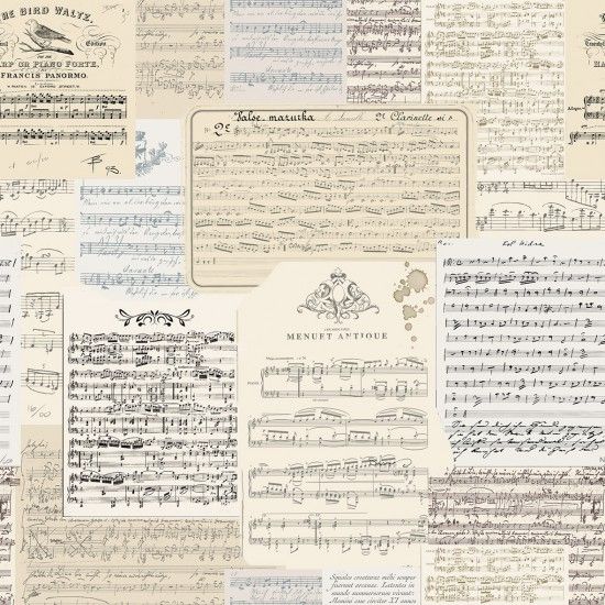 Symphony Fabric 112cm (44") Wide Sold as FQ, 1/2m or 1m 81310- 102 Sheet Music Cream